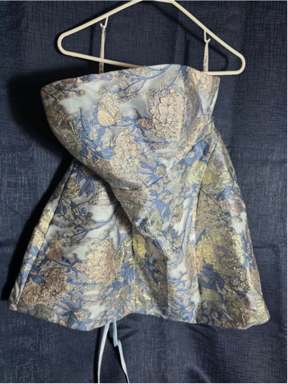 Women's Unbranded Strapless Formal Dress Size 16 Gold Blue Floral Homecoming